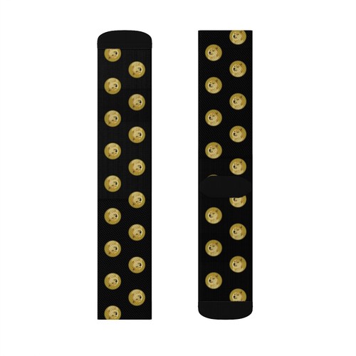 Dogecoin DOGE Black Cryptocurrency Socks, Sizes S/M/L, Crypto Token Crew Socks - Picture 8 of 13