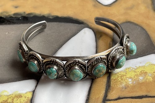 Navajo INDIANERSCHMUCK Armreif mit Türkisen, Sterling Silber (S 6634) - Bild 1 von 5