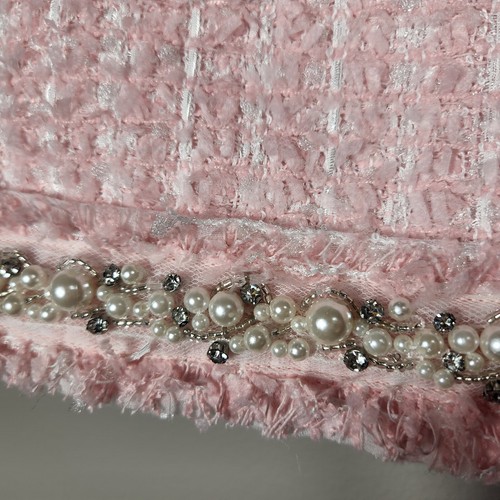 Minifalda de tweed con adornos de rayas principales nuevas con etiquetas perlas de imitación medianas diamantes - Imagen 7 de 10