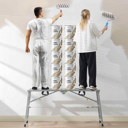Work Platform, 4-Gear Adjustable Height, Folding Alloy Steel Step Ladder, Portab - Picture 8 of 8