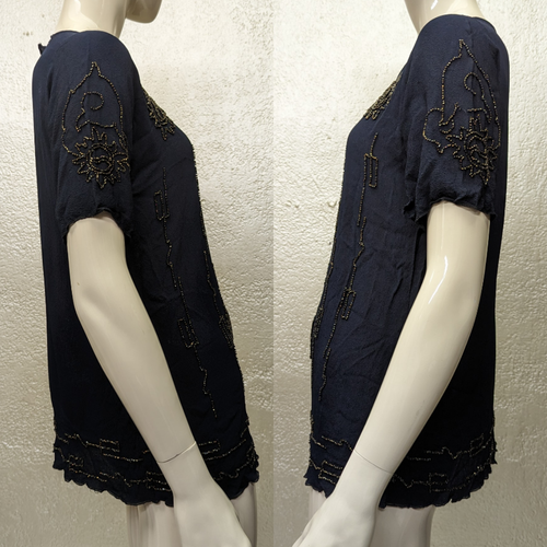 Antique VTG 1940s Ladies Black Rayon Beaded Blouse Project Costume AS-IS - Picture 2 of 4