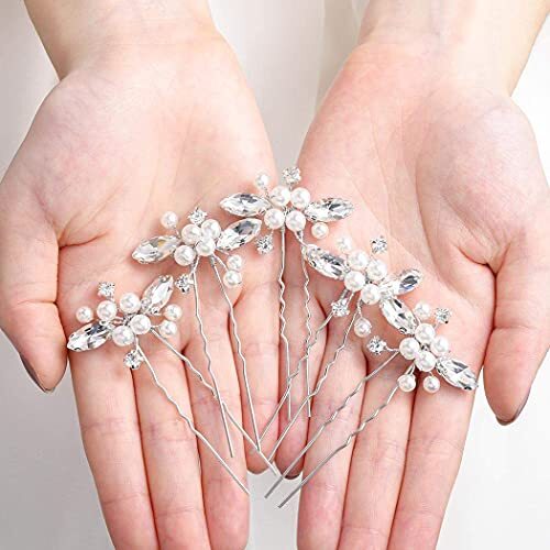 Bride Wedding Hair Pins Silver Hair Clips Pearl Crystal Bridal Hair Piece - Picture 5 of 7