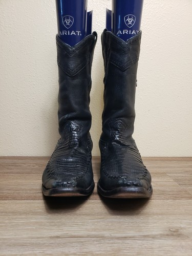 Mens Los Altos Black Genuine Lizard Teju Western Boots Square Toe US Size 9 EE - Picture 7 of 24