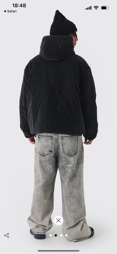 BoohooMAN Oversized Skeleton Embossed Hooded Coat In Black NEW Size Large - Picture 8 of 8