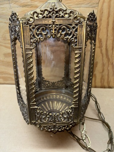 Vintage Cast Metal Spanish Revival Chandelier Hanging Ceiling Lamp Gothic Church - Picture 5 of 19