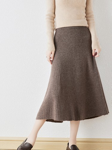 Women Warm 100% Wool Midi Skirts High Elastic Waist A line Flared Woolen Skirts - Picture 6 of 16