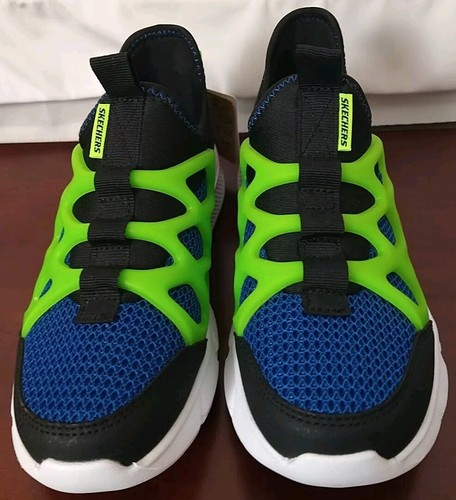 Skechers Boys Black Green Slip On Washable Skech Faster Sneakers Shoes 3 - Picture 2 of 6