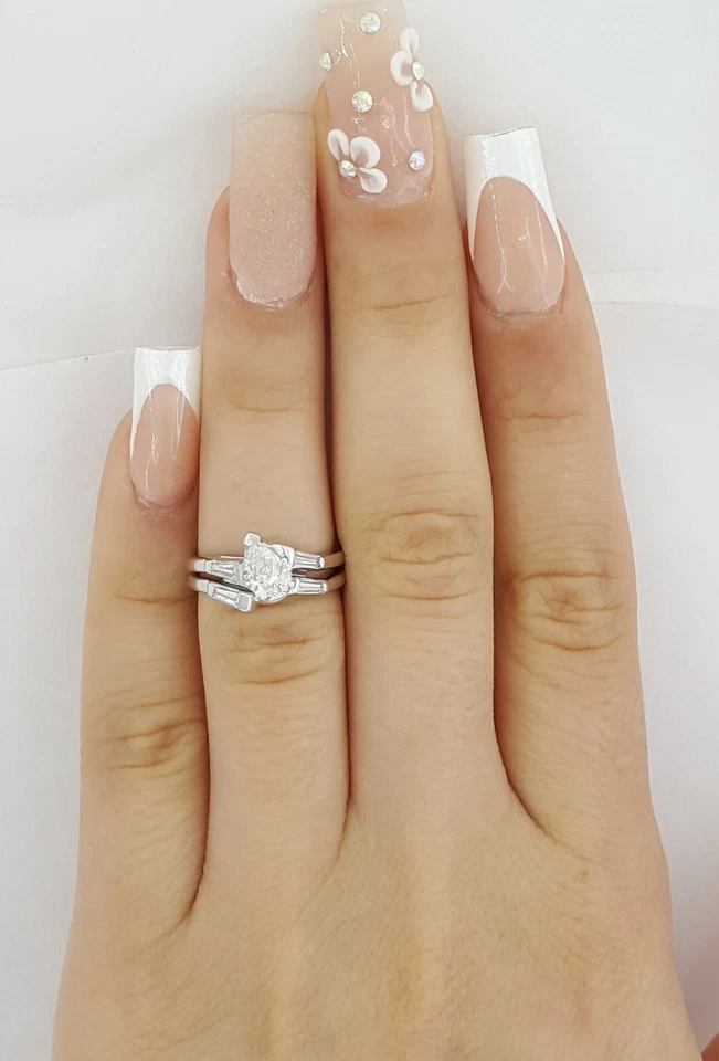 Vintage Pear Shaped Diamond Engagement Ring Wedding Band Set 14k W Gold 0.67 ct - Image 3 of 4