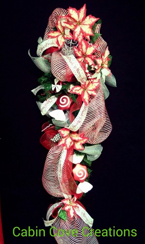 HUGE Teardrop Christmas Swag Sweet Treat Poinsettia red white silver Custom - Picture 9 of 11