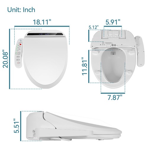 Smart Toilet Bidet Lid Heated Toilet Seat with Self-Cleaning Nozzle Warm Air Dry - Picture 29 of 31