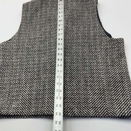 Vintage BLEY Tweed Weste Wildlederkragen Damen gefüttert Wolle schwarz weiß Fischgrät 10 - Bild 13 von 24