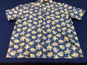 Royal-Creations-Mens-XXL-2XL-Blue-Tropical-Fish-And-Turtles-Hawaiian-Shirt-EUC