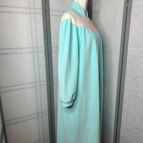 Vanity Fair Zip Up Robe Womens SZ Med Housecoat Teal Velour Vintage 70s - Picture 3 of 6
