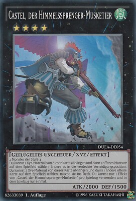 YU-GI-OH, CASTEL, DER HIMMELSSPRENGER-MUSKETIER, SR, DUEA-DE054, 1. Aufl., TOP