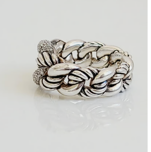 David Yurman - Diamond Belmont Curb Link Ring - Size: 7 - Picture 2 of 14