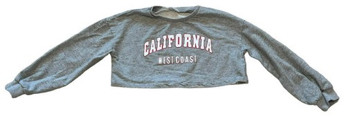 SheIn Gray "California West Coast" Cropped Sweatshirt Girls Size 11/12Y Excellen - Picture 1 of 7