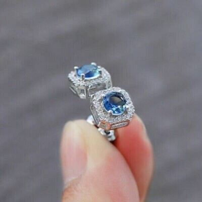 2Ct Round Cut Lab Created Blue Sapphire Stud Earrings 14K White Gold Finish