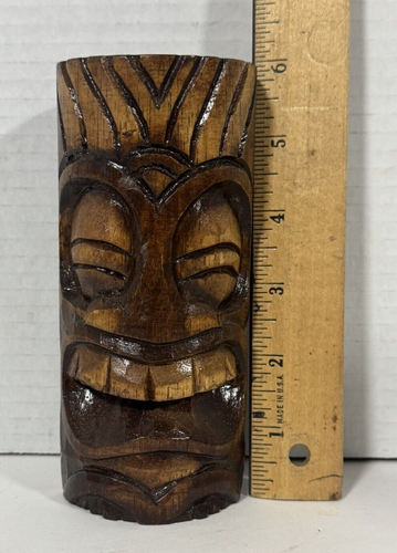 Hölzerne Totem Tiki Statue geschnitztes Holz 6" hoch hawaiianisches polynesisches Dekor - Bild 7 von 8