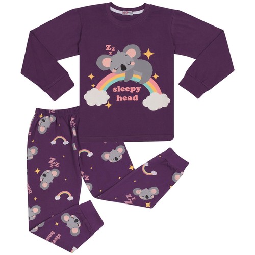 Conjunto de pijamas morados con estampado de arco iris y koala en contraste para niños niñas 2-13 años - Imagen 3 de 9