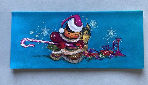 Vintage Joan Arend Kickbush Christmas Cards  Inuit Boy with Puppy #694 Rare - Picture 1 of 4