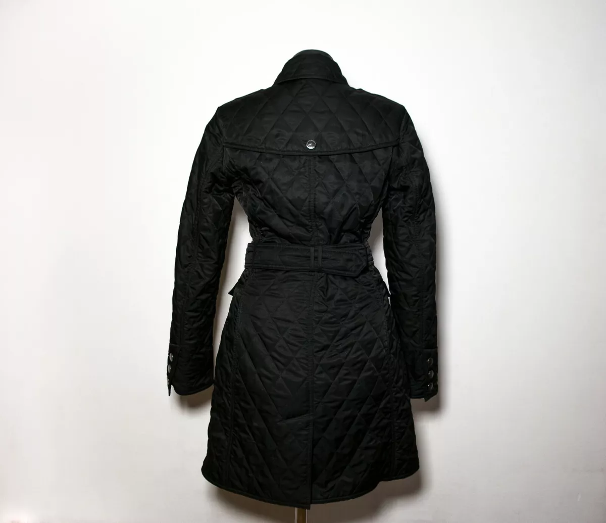 Burberry quilted trench coat nova check jacket belted size XS Black | eBay