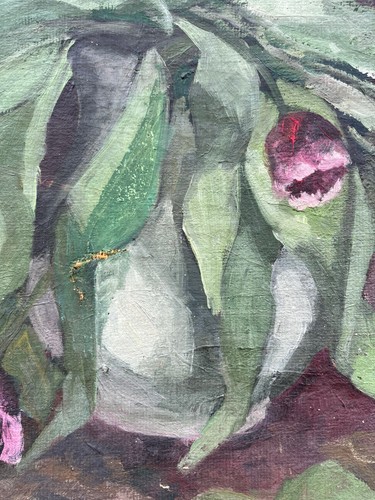 Impressionist Flower Still Life With Purple Tulips Oil Painting Art Nouveau 1919 - Picture 5 of 14