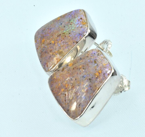 NATURAL Louisiana Opal Earrings Solid Sterling Silver Hand Made Earrings 20x20 - Picture 11 of 13
