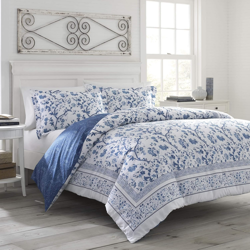 - Queen Duvet Cover Set, Reversible Cotton Bedding with Matching Shams, Home Dec - Picture 2 of 12