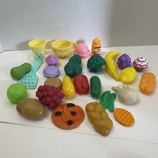 Vintage Play Food Lot With A Few Play Dishes 26 Pieces Fruits Veges Dessert