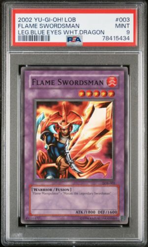 Yugioh Flame Swordsman LOB-003 Legend of Blue Eyes Original 2002 PSA 9 Mint - Picture 1 of 2