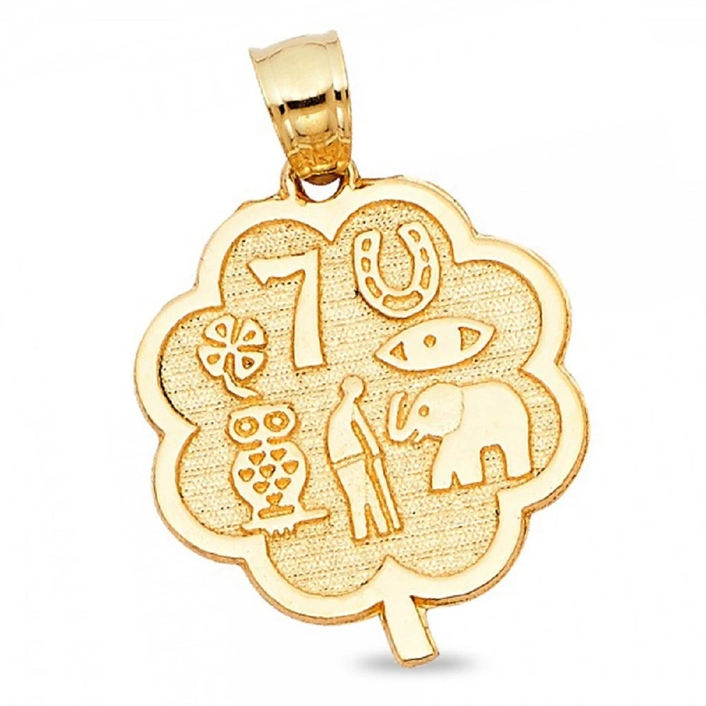Flower Lucky Symbols Pendant Solid 14k Yellow Gold Good Luck Charm