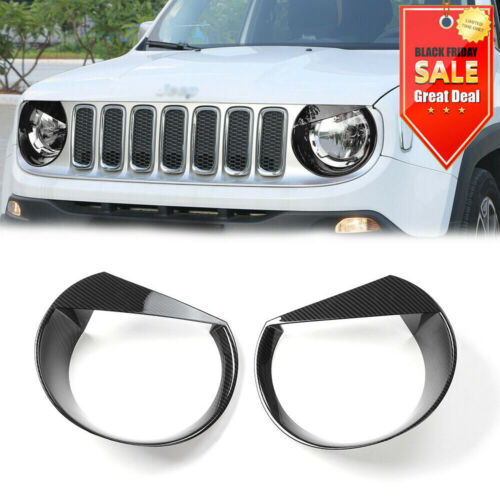 2X Headlight Lamp Accessories Decor Cover Trim for Jeep Renegade 2016-18 Carbon - Foto 2 di 8