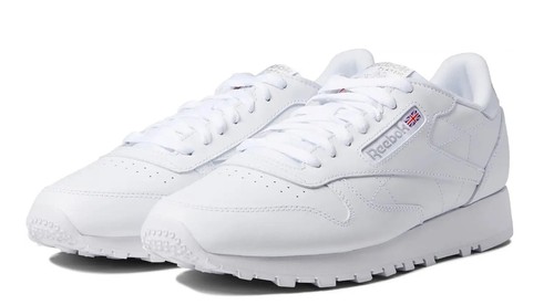 Reebok Classic Leather White White Grey Mens Shoes Fashion Sneakers New - Picture 1 of 6
