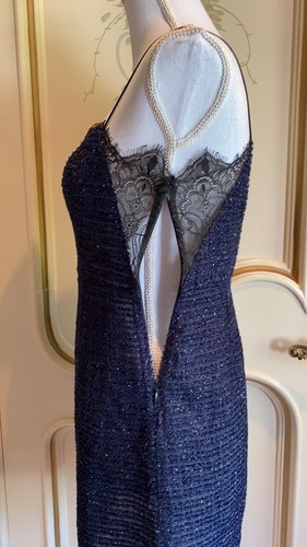 Revolve X By NBD Navy Blue Metallic Thread Black Lace Sleeveless Mini Dress Sz 2 - Picture 9 of 12