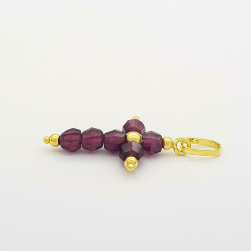 Ladies Pendant 18ct (750, 18K) Yellow Gold Amethyst Bead Cross Pendant - Picture 4 of 10