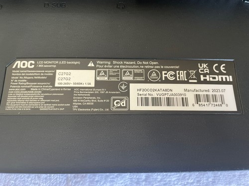 AOC G2 Series C27G2 27" 165Hz LED Curved FHD FreeSync Monitor [MONITOR ONLY] - Picture 8 of 8