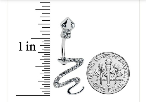 Clear Gem Stainless steel Snake Belly Ring. 10 Pack For $20 - Picture 2 of 3
