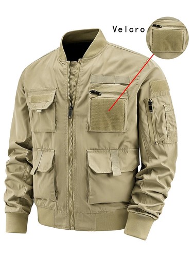Nueva Chaqueta Para Hombre Color Sólido Multi-Bolsillo Cremallera Chaqueta Moda Simple Informal - Imagen 11 de 20