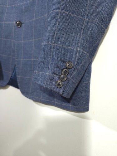 Gant Windowpane Check Linen/Cotton 2 Button Blazer Marine Blue Size 48 - Picture 5 of 13