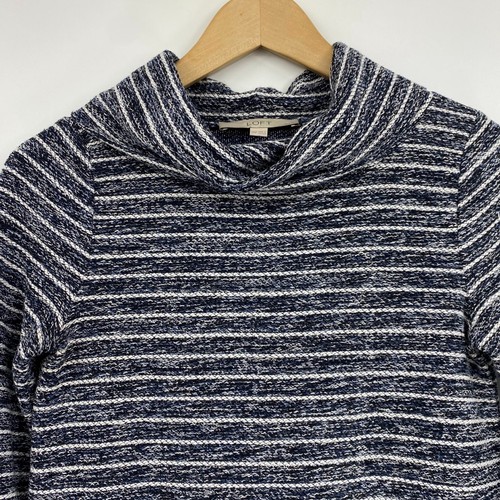 LOFT Womens 3/4 Sleeve Cowl Neck Sweater Blue Black White Marled Stripe Sz XXSP - Picture 2 of 6