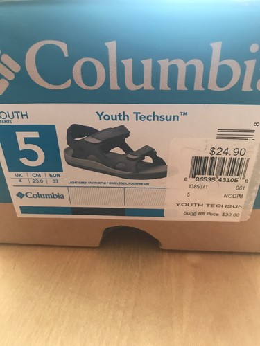 Columbia 5 Youth Techsun Gray Purple Sandals Summer Water Shoes Omnigrip Sole - Picture 2 of 6