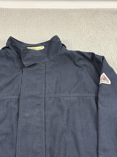 Bulwark FR Jacket Mens XXL 2XL Blue Flame Fire Resistant Full Zip Snap Work Coat - Picture 2 of 16