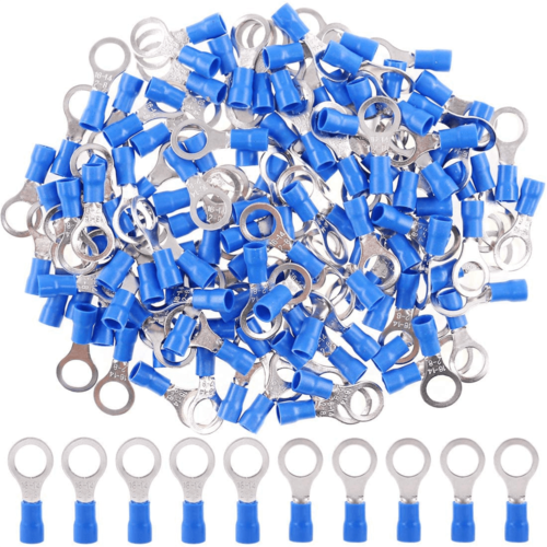 100Pcs Blue 16-14 Gauge Wire Ring Terminals Vinyl Connectors Eyelet Assortment - Picture 10 of 20