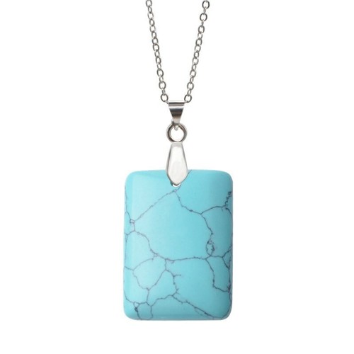 Square Faceted Pendant Natural Gemstone Necklace Jewel with 18 Inch Silver Chain - Picture 13 of 24