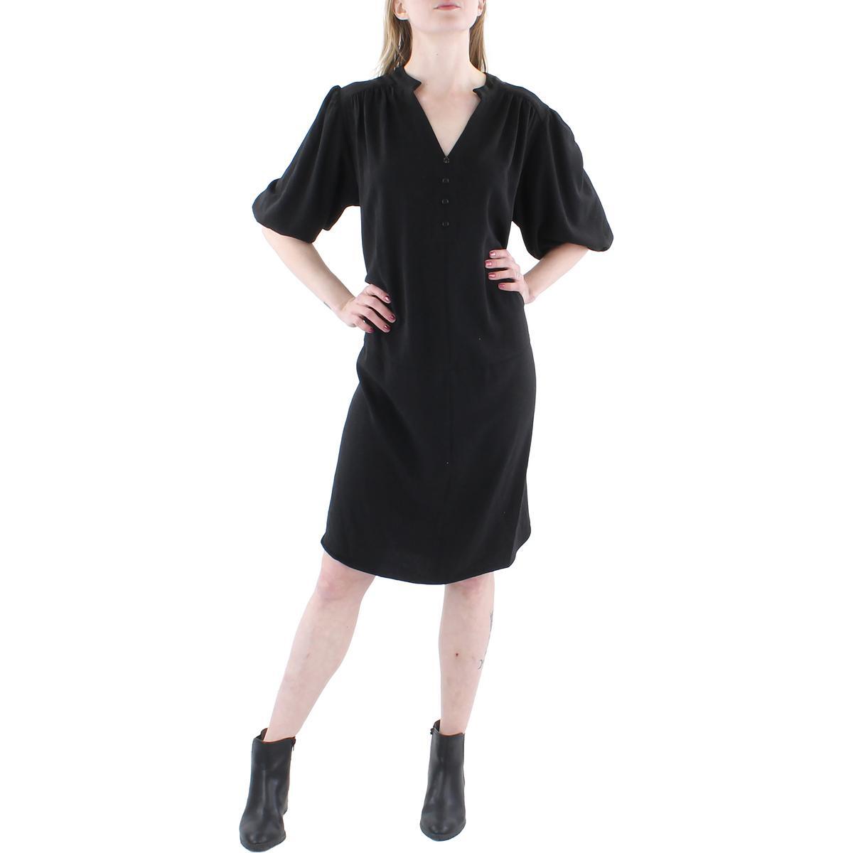 Женское черное свадебное платье миди с V-образным вырезом и пуговицами на пуговицах London Times Плюс 1X BHFO 2243