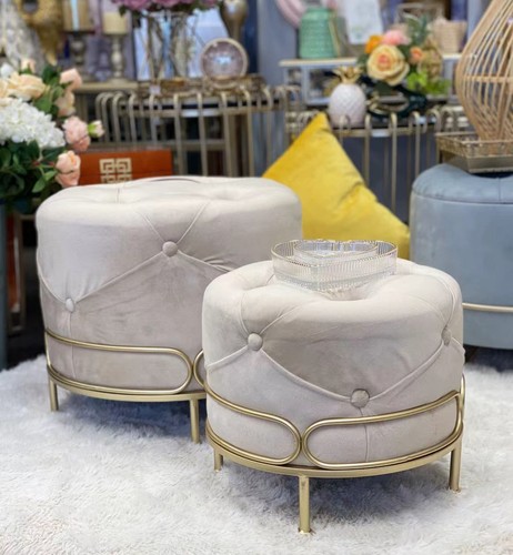 Premium OTM-L2-VELVET BU Ottoman with Metal Gold Frame- Beige colour - Picture 11 of 15