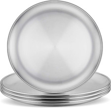 Stainless Steel Plates Set of 4, 8-Inch Metal Dinner Plates for Kids Toddlers, G