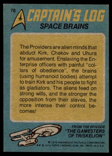 1976 Topps Star Trek Captain's Log Space Brains Kirk Triskelion #78 - Picture 2 of 2