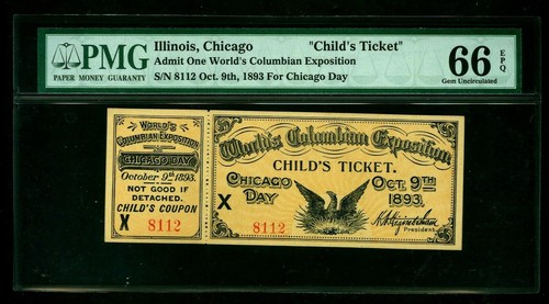 Boleto de la Exposición Colombina del Día de Chicago 1893 X ' PMG 66 SIN CIRCULAR 8060 - Imagen 3 de 3