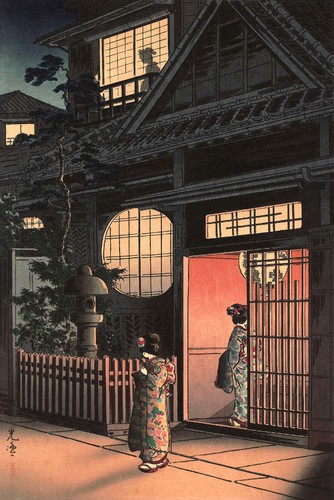 Japanese Art Woodblock Print "Teahouse at Night" TSUCHIYA KOITSU Shin Hanga - Picture 1 of 2